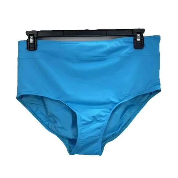 Lands End High Waisted Bikini Swim Bottoms Size 16 Turquoise Blue Beach NEW - Picture 2 of 9